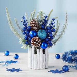 Daifunli 12 Inch Tabletop New Year Centerpiece Decor Artificial Christmas Tree with Pine Cone Berry Greenery Housewarming Gifts for Winter Indoor Fireplace Mantel Decor(Blue,1)