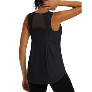 TACVASEN Women's Workout Tops Lightweight Racerback Sleeveless Breathable Shirts Athletic Running Yoga Gym Tanks Black M