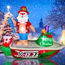 BLOWOUT FUN 8ft Inflatable Christmas Santa Claus Standing on a Fishing Boat with Gift Bag Lighted Blow Up Decortion, LED Blow Up Lighted Decor Indoor Outdoor Holiday Decor