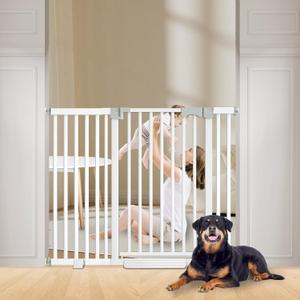 41'' Extra Tall Baby Gate for Large Dogs Pets Indoor No Jumping Over, 46-54.7'' Wide Heavy Duty Puppy Gate for Doorways, Pressure Mounted Metal Gate for Child Toddler No Tools Needed(White)