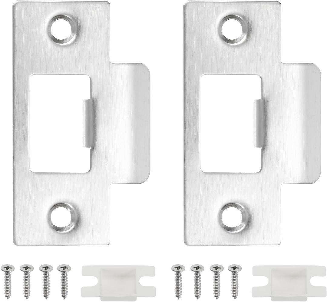 PATIKIL 2-3/4" Door Lock Strike Plate,2 Pcs Stainless T Strike Deadbolt Strike Plate,Door Backplate with Screw for Interior Exterior Door Use(Large Hole), Silver