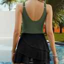 Women One Piece Tummy Control Swimsuit Modest Swim Dress Bathing Suit Skirt Swimwear (Green, M)