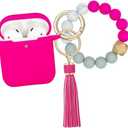 Compatible with AirPods Case Cover, Soft Silicone Protective Cover with Bracelet Keychain, Compatible with Apple AirPods 2nd 1st Generation Charging Case (Hot Pink)