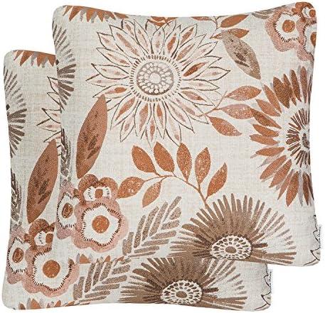 Mika Home Pack of 2 Decorative Throw Pillows Cases Cushion Cover for Sofa Couch Bed,Sunflower Pattern,20x20 Inches,Brown Cream