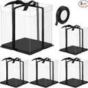 Ocmoiy 5 Pcs Clear cake Box with Black Ribbons, Transparent Tall Cake Box 8 × 8 × 9 In. Suitable for Packaging 6 Inch Cake, Disposable Cake Holder Carrier for Wedding, Birthday, Party