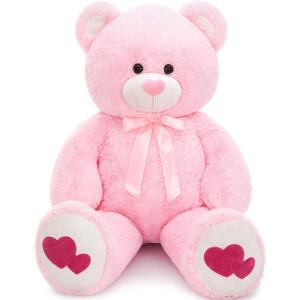 Tezituor Giant Teddy Bear Stuffed Animal 4ft - Big Pink Teddy Bear with Love Red Heart - Large Stuffed Bear Plush Toys for Kid Christmas Birthday - Valentines Bear Gift for Girlfriend (4 Feet)