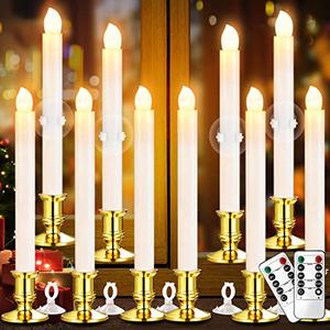 Window Candles, 8 Pack LED Battery Operated Christmas Candles for Windows with Remote Timer Electric Flameless Candle Lights with Candle Holders Suction Cups for Christmas Decorations
