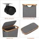 Slim Laundry Basket with Wheels,Narrow Hampers for Laundry, Laundry Hamper with Lid&Bamboo Handles,Dirty Clothes Hamper for for Bathroom Bedroom Dorm, 60L Grey