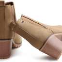 JABASIC Women Casual Ankle Booties Block Heel Slip On Chelsea Boots (Brown)