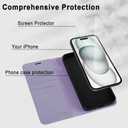MONASAY Wallet Case Compatible for iPhone 15 5G,[Glass Screen Protector Included] [RFID Blocking] Flip Folio Leather Cell Phone Cover with Credit Card Holder, 6.1-inch, Lavenders