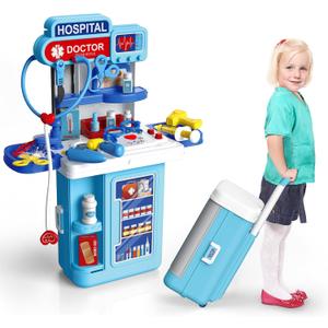 Doctor Kit for Kids 3-5, Pretend Doctor Playset for Toddlers with Costume and Stethoscope, 34 Pcs with Realistic Light & Sound Effects, Pretend Mobile Medical Station, Role Play Medical Toy