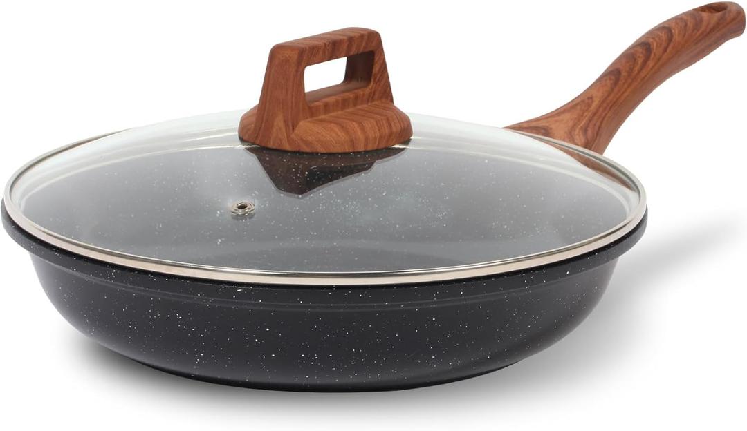 ESLITE LIFE Nonstick Ceramic Frying Pan Skillet with Lid, Non-Toxic Egg Omelette Kitchen Cooking Pans Compatible with All Stovetops (Gas, Electric & Induction), PTFE & PFOA Free (Black, 8" w/Lid) (8" w/Lid, Black)