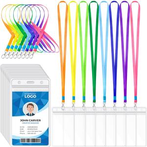 96 Pcs Lanyards with ID Badge Holders Bulk Waterproof Vertical Plastic Clear ID Card Holders Name Tags with Colorful Lanyards for Kids Adults Cruise Ship Office School Staff Student(Assorted Color)
