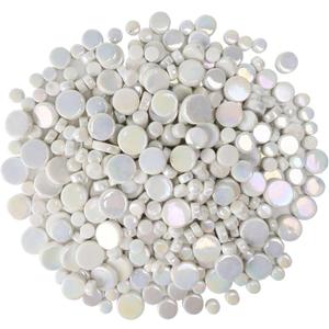Small Round Iridescent White Mosaic Tiles for Crafts, 300g/150 Pieces Iridescent Glass Penny Round Tiles for Flowerpots, Handmade Home Decor, White
