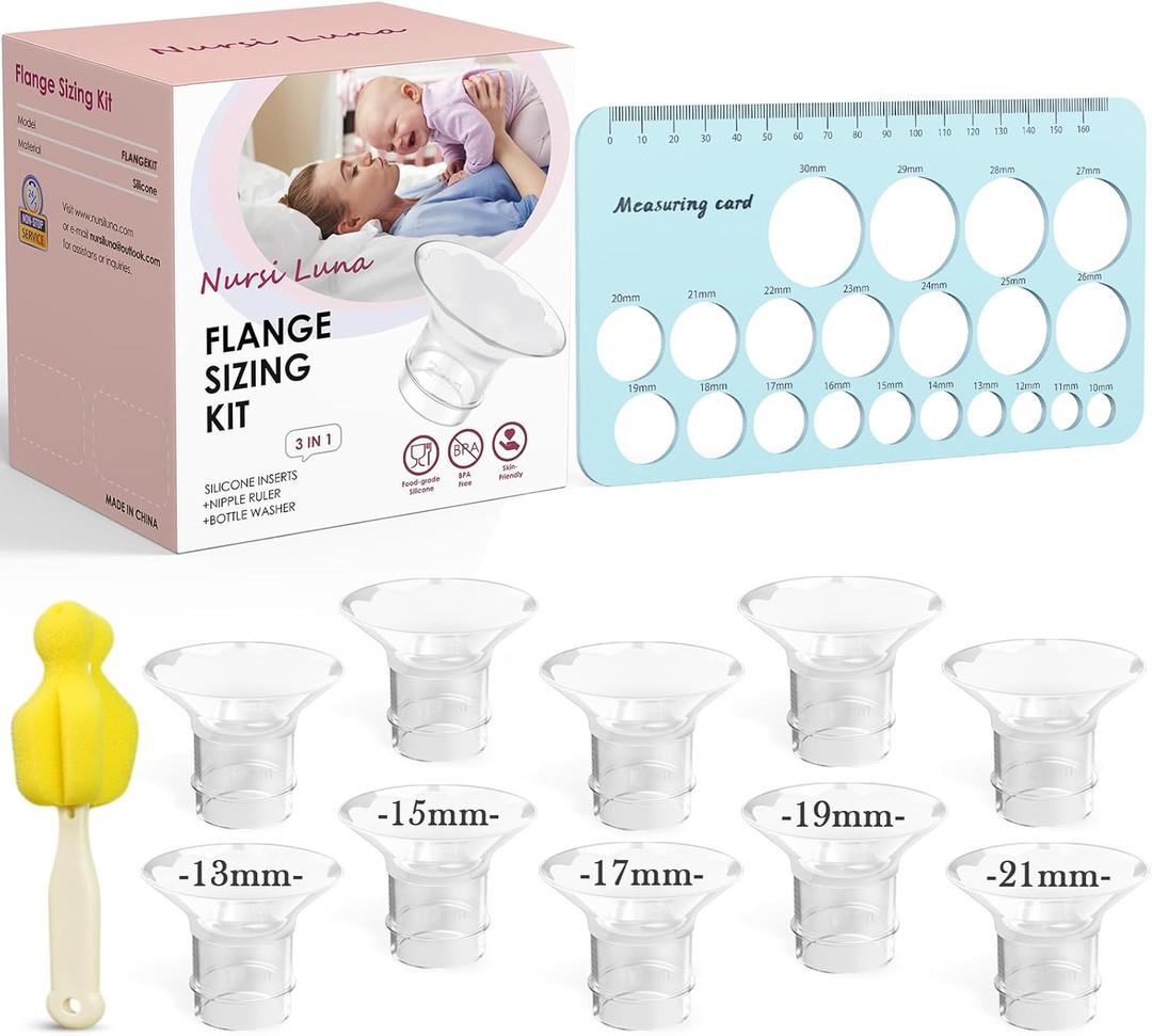 Flange Sizing Kit 3-in-1 with 13/15/17/19/21mm for 24mm Electric Breast Pump Flanges/Shields, 10PCS Soft Silicone Flange Inserts for More Comfortable Pumping, BPA-Free, Essential for Moms
