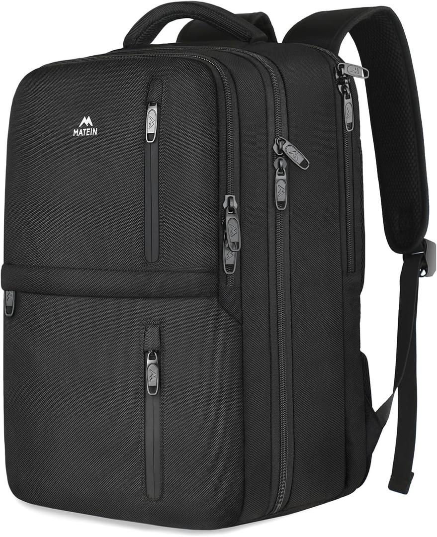 MATEIN Travel Laptop Backpack, Flight Approved Carry on Backpack Shoe Compartment, Large Personal Item Bag Fits 15.6 inch Laptop, Water Resistant Luggage Overnight Weekender Bag, Black