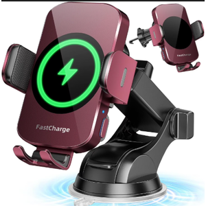 Wireless Car Charger, Fast Charging Phone Holder 3 in 1 Phone Mount Auto Clamping Car Accessories Compatible with iPhone 17 16 15 14 13 12 11 Xs XR, Samsung S23 Ultra S22 S21 S20 (Deep Red)