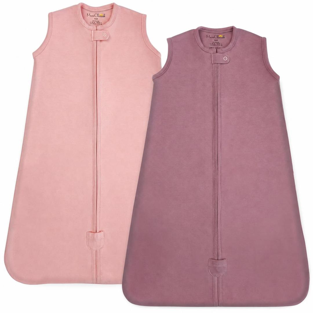 Organic Cotton Baby Wearable Blanket 0.5 TOG Sleep Sack 0-6 Months 2-Pack Breathable Lightweight Swaddle Transition Sleeveless Sleeping Bag with 2-Way Zipper, GOTS & OEKO-TEX Certified, Mama Cheetah, II Dusty Rose/Mauve