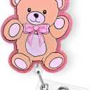 Pink Teddy Bear Badge Reel Retractable for Nurse Nursing RN CNA LPN Healthcare Worker & Teacher, Cute Pediatric Nurse Gifts, Teddy ID Name Badge Holder with Alligator Clip & 24 Durable Nylon Cord