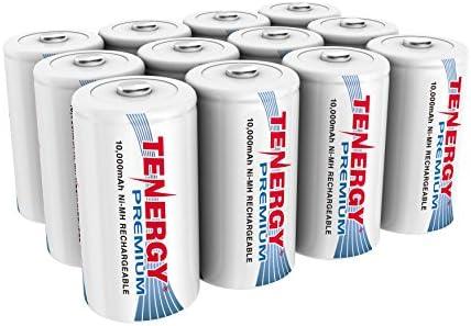 Tenergy 12 Pack Premium D Size 10,000mAh High Capacity High Rate NiMH Rechargeable Batteries - UL Certified