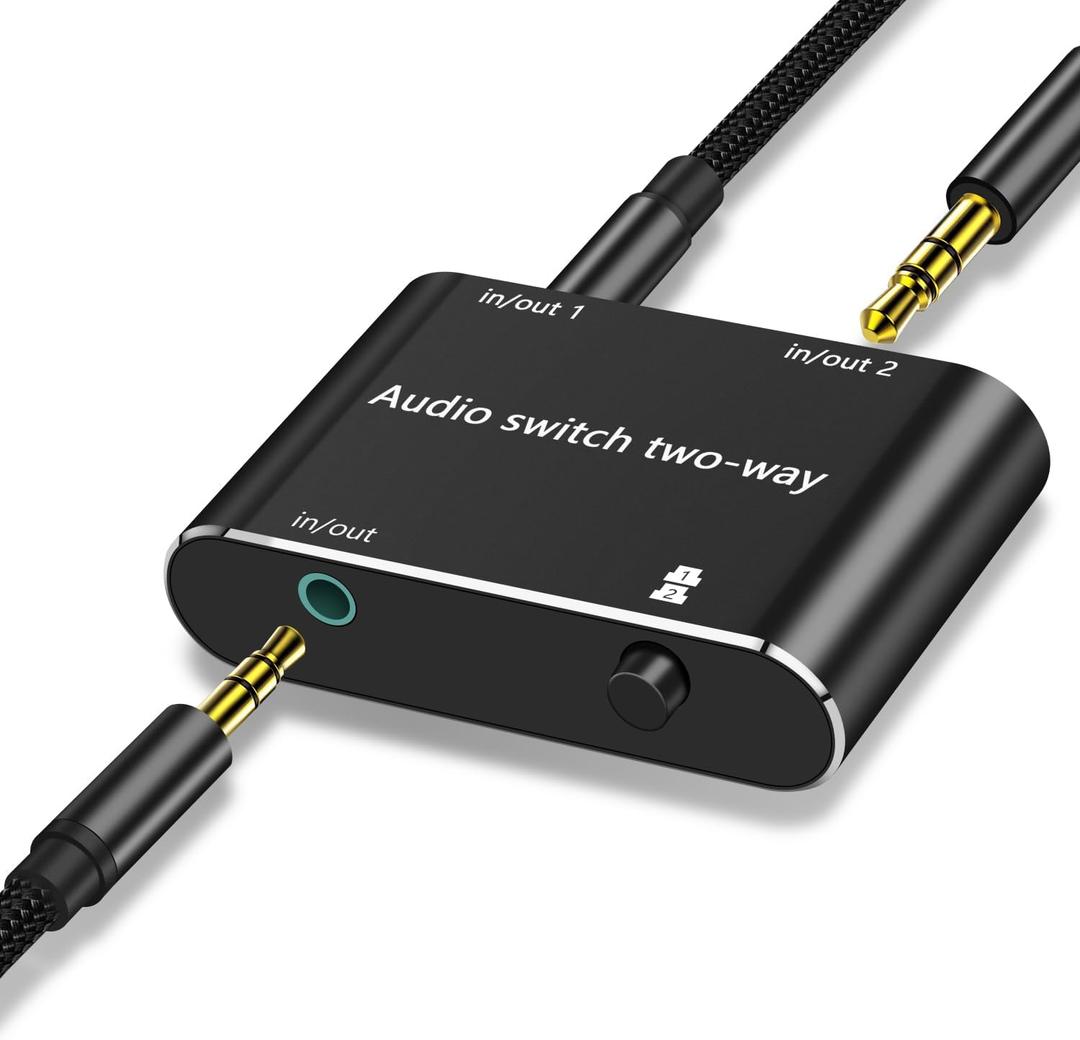 Audio Switch 3.5mm Bi-Direction Switch,Stereo Audio Switcher 2 in 1/1 in 2 Out,A udio Swit ch Headphone Manual Selector Splitter for PC Phone Laptop Headphone(Black)
