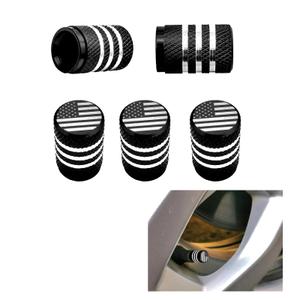 2 x QKWL 5PCS Valve Stem Caps, Metal with Plastic Lined Cover Strong and Durable, It Improves Safety and Stability, is Easy to Install, and is Suitable for Most Models (Black Flag)