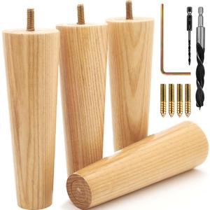Premium Ash Wood Furniture Legs (Full Install Kit) - Pick Your Size and Color (6 Inches)