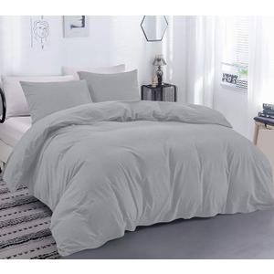Online Bedding Linen 5PCs Duvet Cover Set 800 Thread Count Egyptian Cotton, Duvet Cover with Zipper Closure & Corner Ties - Super King Size (116" x 98") Inch, Silver Solid