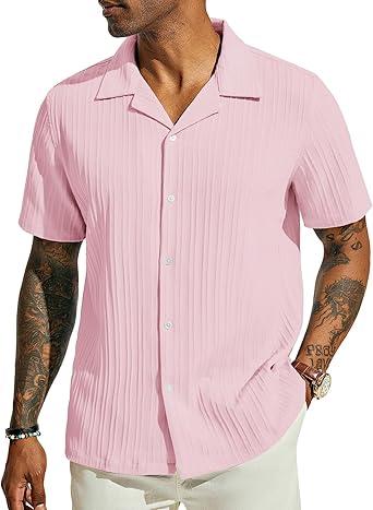 PJPAUL JONES  Men's Casual Button Down Shirts Short Sleeve Textured Summer Beach Shirt with Pocket M