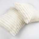 Bonhause Cream White Throw Pillow Covers 18 x 18 Inch Soft Fluffy Striped Double Sided Faux Fur Plush Decorative Pillow Cases for Couch Sofa Bed Home Patio Decor Set of 2