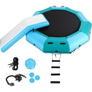 Inflatable Water Trampoline, 10FT/15FT Recreational Water Bouncer w/Electric Inflator, Rope Ladder, Mooring Ropes, Anchor, Adults Youth Bounce Swim Platform for Lakes, Pools
