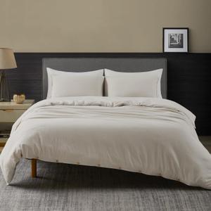 DAPU Linen Duvet Cover King, Washed Lightweight Bedding Set with Buttons Closures, 3 PCs Hypoallergenic Soft Linen Cotton Blend Duvet Cover Set with Multiple Corner Ties (Linen, King)