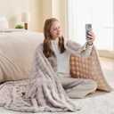 NEWCOSPLAY Throw Blanket for Couch Linen Super Soft Flannel Fleece 3D Bubble Lightweight Bed Blanket All Season Use (Linen, Throw(50"x60"))