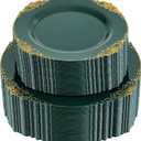 102PCS Green and Gold Plates - Green Plastic Plate - Fancy Heavy Duty Disposable Plates - Heavyweight Disposable Dinner & Dessert Plate for 51 Guests for Party & Wedding