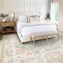 Vhong Washable Area Rugs Boho Vintage Modern Neutral Large Carpet Green and Pink High Traffic Rugs 69 for Dinning Room Living Room Bedroom Farmhouse Non Slip