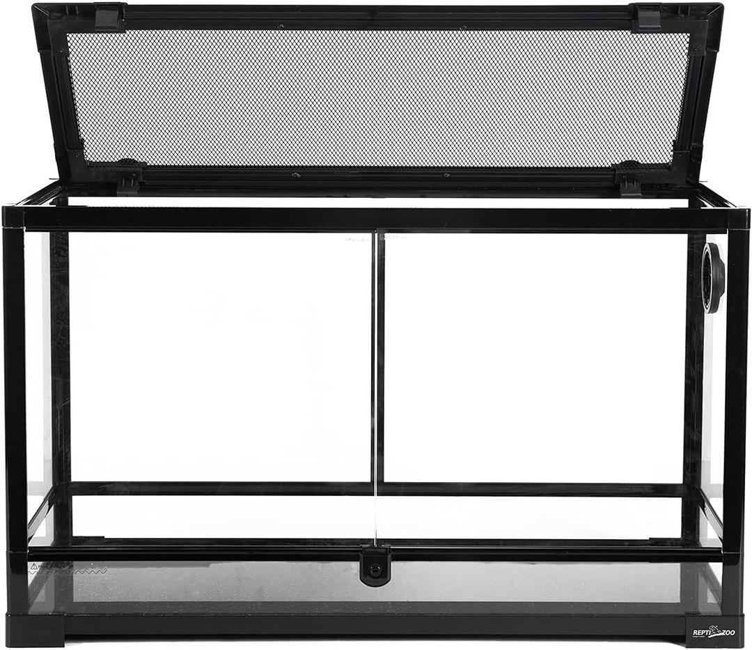 REPTI ZOO Tempered Glass Reptile Terrarium 30 Gallon, Wide Reptiles Tank 30" x 12"x 18" for Reptile Pets Bearded Dragon Gecko Lizard, Double Front Opening Doors Top Screen Ventilation