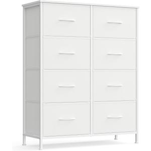 SONGMICS Dresser for Bedroom, Chest of Drawers, Steel, MDF, 8 Non-Woven Fabric Drawers, Storage Organizer Unit, Closet, Entryway, Cloud White and Snow White ULGS124W01S