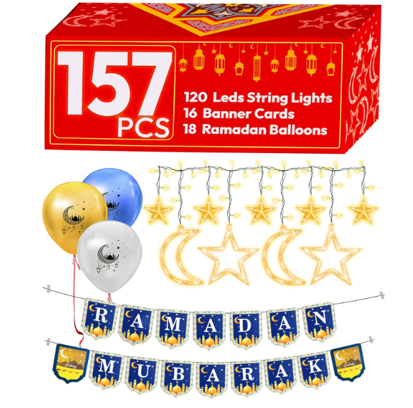 OLEEK ramadan decorations for home 2026 set ( ramadan's lights 2 rmadan banner 18 ramdan balloons card) ramadan decor ramadan gifts for kids ramdan decoration