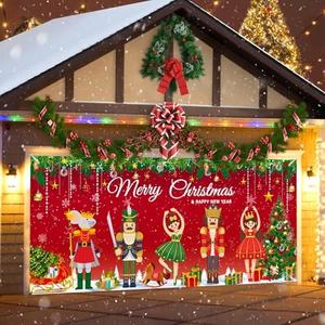 ROCKY&CHAO 6x13ft Nutcracker Christmas Garage Door Cover with Sparkling Night-Time Effect, Holiday Banner for Single/Double Garage, Outdoor Christmas Decorations, Weather-Resistant Polyester Fabric