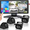 RV Backup Camera System with 10.36 4K Monitor for RV Truck Bus Trailer with 4 Rear/Side View 1080P HD Cameras 4 Splits Touch Screen DVR Recording IP69 Waterproof Bluetooth Music Video Avoid Blind