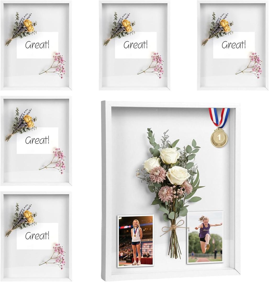 6 Pack Shadow Box Frame - 1.2" Deep Frame Display Case White 11"x14"