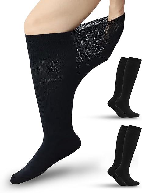 Diabetic Socks for Women & Men Extra Wide, Over The Calf Non Binding Lymphedema Neuropathy Swollen Feet for Women Men, Large