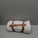 Frienda 70 x 120 Inch Extra Large White Outdoor Picnic Blanket Woven Cotton Yarn Blanket with Fringe and Leather Storage Strap Boho Decor for 8 to 12 Camping Lawn Wedding Photoshoot Beach Park Grass