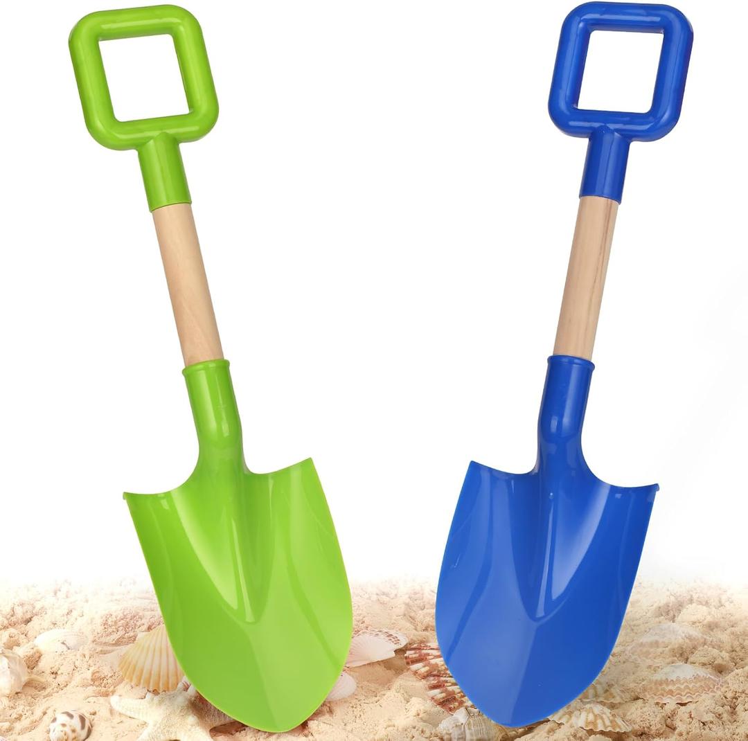 Dilabnba Beach Sand Toys Shovels for Kids Adults, 16inch/40cm Toddler Garden Beach Sand Spade Shovels for Digging Snow, Plastic Garden Sandbox Toy Set with Long Wooden Handled(2PCS) (Blue)