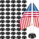 DoubleFill 24 Pcs Mini Flag Holder 2 Hole Small Desk Flag Stand Holder Miniature Plastic Table Flags Stand Base for Party Company Office Centerpiece Country 4 x 6 Inch Stick Flags Decoration