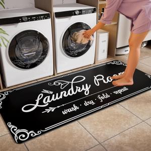 Non-Slip Laundry Rug Runner 18"x45" Washable Black- Bathroom Mudroom Kitchen Mat for Farmhouse Entryway (1'6" x 3'9" (Rectangular))