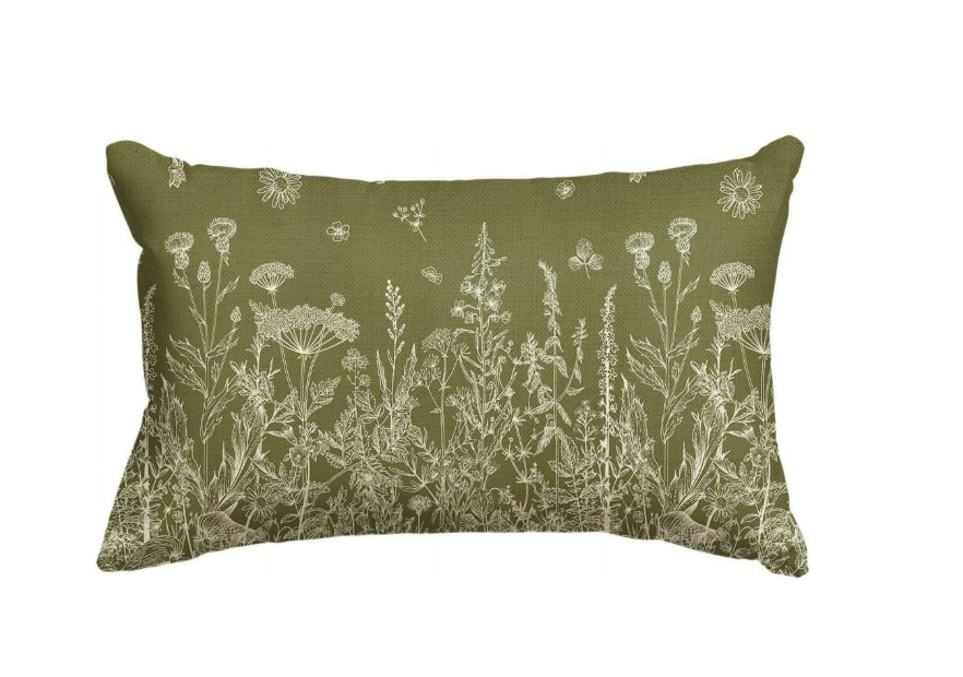 AVOIN colorlife Wildflowers Spring Throw Pillow Cover, 12 x 20 Inch Flower Cushion Case Decoration for Sofa Couch (Green)