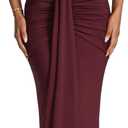 Women Deep V Neck Ruched Maxi Dress Sleeveless Halter Gown Cocktail Evening Formal Dresses Size M