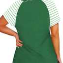 VISLILY Women's-Plus-Size-Tops V Neck Striped Raglan T Shirts Summer Short Sleeve Tee (Green, XL)