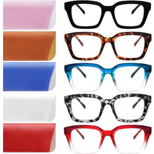Retro Oversized Reading Glasses for Women, Blue Light Blocking Ladies Computer Readers Spring Hinge Square Frame
